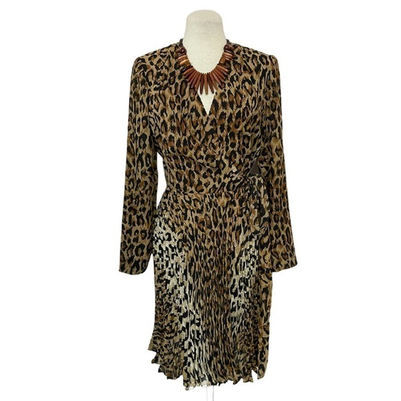 Chetta B Peter Noviello Sherrie Bloom Leopard Wrap Dress Size 6 - Picture 1 of 10